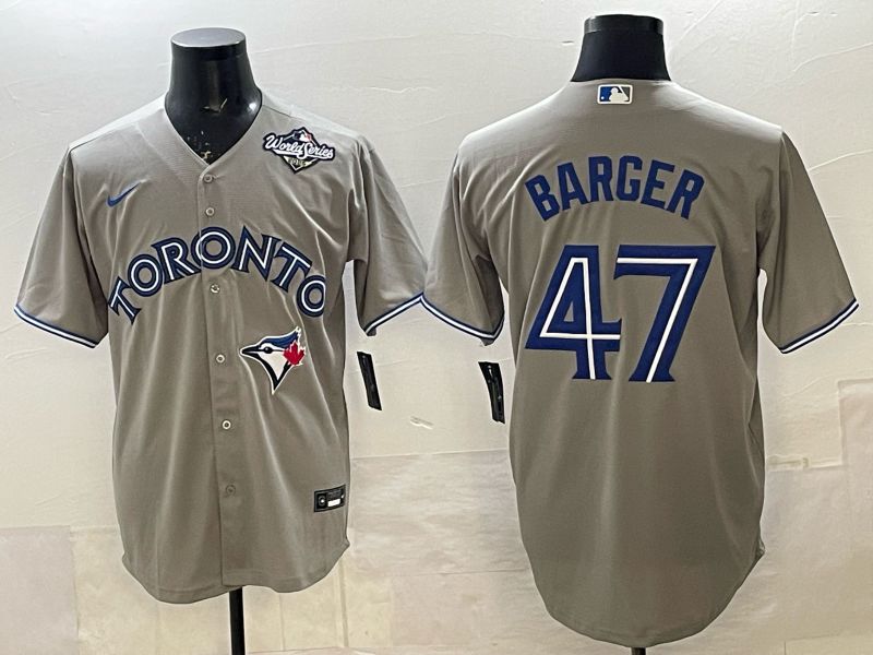 Men 2025 Nike Toronto Blue Jays #47 Barger Grey Game MLB Jersey 03